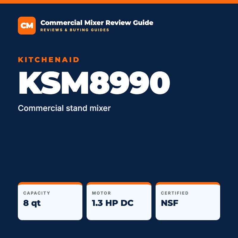 KitchenAid KSM8990: commercial stand mixer, capacity 8 qt, motor 1.3 HP DC, certified NSF