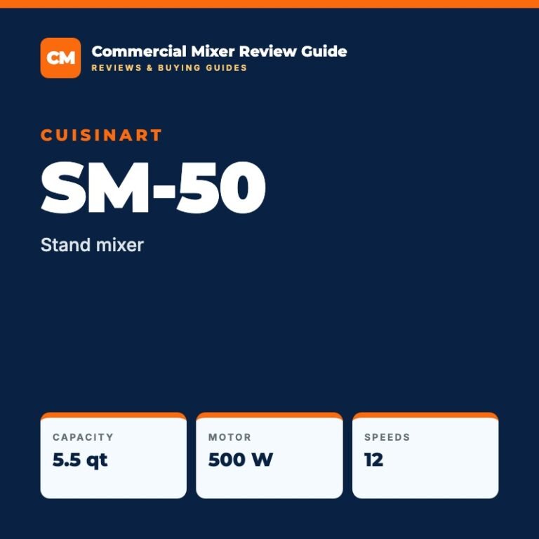 Cuisinart SM-50: stand mixer, capacity 5.5 qt, motor 500 W, speeds 12